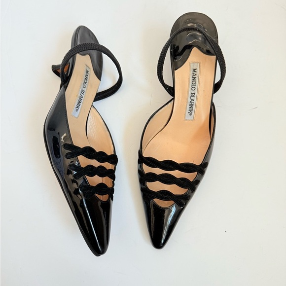 Manolo Blahnik Vintage Black Patent Leather Strappy slingback pumps EU 38 - Picture 1 of 7